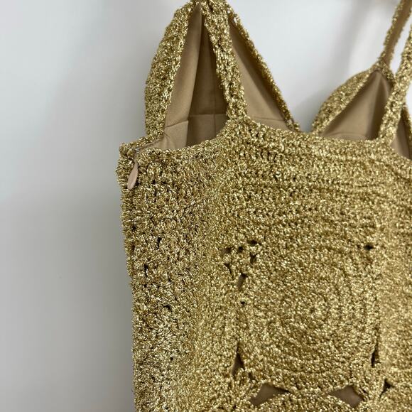 SIMON MILLER | NWT Beep Beep Mini Dress in Star Gold Lurex Crochet XS - Picture 10 of 13